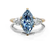 3 Stone Engagement Ring Setting for Fancy Blue Marquise Center with Large Pear-Shaped Accents and Prong Head in Yellow Gold