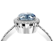Halo Engagement Ring Setting for Fancy Blue Oval Center with Inner Milgrain Border and Prong Head in Sterling Silver