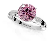 Solitaire Engagement Ring Setting for Fancy Pink Round Cut Center with Carved Leaf Shoulders and Prong Head in Platinum