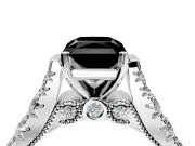 Solitaire Engagement Ring Setting for Fancy Black Radiant Cut Center with Pave Cathedral Shoulders and Prong Head in Platinum