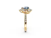 Floral Halo Engagement Ring Setting for Fancy Blue Heart-Shaped Center with Pave Accents and Prong Head in Yellow Gold