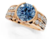 Bezel Engagement Ring Setting for Fancy Blue Round Cut Center with Wide Channel-Set Band and Bezel Head in Rose Gold