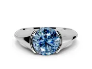 Tension Engagement Ring Setting for Fancy Blue Round Cut Center with Wide Tapered Band and Tension Head in Sterling Silver