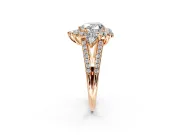 Halo Engagement Ring Setting for Heart-Shaped Center with Two-Strand Split Shank and Prong Head in Rose Gold