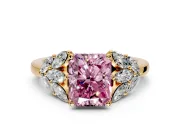 Leaf Cluster Engagement Ring Setting for Fancy Pink Radiant Cut Center with Marquise Accents and Prong Head in Yellow Gold