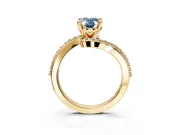 Solitaire Engagement Ring Setting for Fancy Blue Oval Center with Pave Bypass Swirl Band and Prong Head in Yellow Gold
