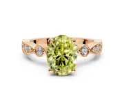 Solitaire Engagement Ring Setting for Fancy Yellow Oval Center with Milgrain Bezel Accents and Prong Head in Rose Gold