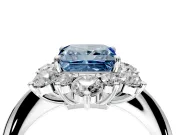 Small-Accent Cluster Halo Engagement Ring Setting for Fancy Blue Princess Cut Center with Plain Band and Prong Head in Platinum