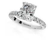 Open Basket Engagement Ring Setting for Radiant Cut Center with Pave Band and Prong Head in White Gold