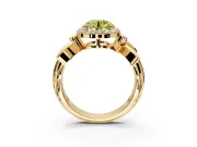Halo Engagement Ring Setting for Fancy Yellow Round Cut Center with Floral Band and Prong Head in Yellow Gold