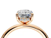 Hidden Halo Engagement Ring Setting for Radiant Cut Center with Thin Rounded Band and Prong Head in Rose Gold