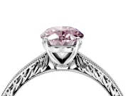 Solitaire Engagement Ring Setting for Fancy Pink Oval Center with Engraved Milgrain Band and Prong Head in Sterling Silver