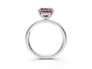 Hidden Halo Engagement Ring Setting for Fancy Pink Asscher Cut Center with Thin Rounded Band and Prong Head in Sterling Silver