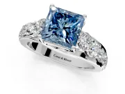 Solitaire Engagement Ring Setting for Fancy Blue Princess Cut Center with Graduated Shared Prongs and Prong Head in Platinum