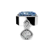 Vintage Station Engagement Ring Setting for Fancy Blue Radiant Cut Center with Accents and Prong Head in Sterling Silver