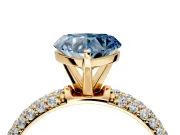 Solitaire Engagement Ring Setting for Fancy Blue Heart-Shaped Center with Domed Multi-Row Pave Band and Prong Head in Yellow Gold