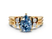Solitaire Engagement Ring Setting for Fancy Blue Pear-Shaped Center with Grooved Bar Accent Band and Prong Head in Yellow Gold