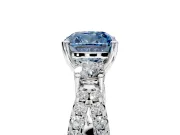 3 Stone Engagement Ring Setting for Fancy Blue Cushion Cut Center with Pave Split Shank and Prong Head in Sterling Silver