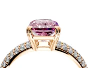 Solitaire Engagement Ring Setting for Fancy Pink Radiant Cut Center with Multi-Row Pave Accents and Basket Head in Rose Gold