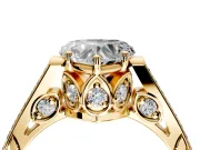 Cathedral Engagement Ring Setting for Heart-Shaped Center with Antique-Style Pave Band and Prong Head in Yellow Gold