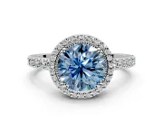 Halo Engagement Ring Setting for Fancy Blue Round Cut Center with Inner Milgrain Border and Prong Head in Sterling Silver