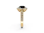 Halo Engagement Ring Setting for Fancy Black Round Cut Center with Milgrain Channel Band and Prong Head in Yellow Gold
