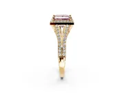 Halo Engagement Ring Setting for Fancy Pink Princess Cut Center with Pave Split Shank and Prong Head in Yellow Gold