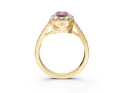 Floral Halo Engagement Ring Setting for Fancy Pink Emerald Cut Center with Large Halo Accents and Prong Head in Yellow Gold