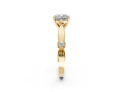 Solitaire Engagement Ring Setting for Cushion Cut Center with Carved Leaf Shoulders and Prong Head in Yellow Gold