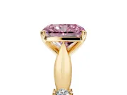 Solitaire Engagement Ring Setting for Fancy Pink Radiant Cut Center with Carved Leaf Shoulders and Prong Head in Yellow Gold