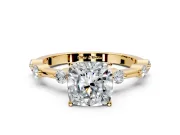 Solitaire Engagement Ring Setting for Cushion Cut Center with Bezel Station Band and Prong Head in Yellow Gold