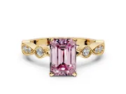 Solitaire Engagement Ring Setting for Fancy Pink Emerald Cut Center with Milgrain Bezel Accents and Prong Head in Yellow Gold