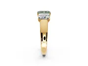 3 Stone Engagement Ring Setting for Fancy Green Radiant Cut Center with Raised Basket Heads and Prong Head in Yellow Gold