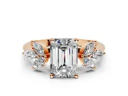Floral Cluster Engagement Ring Setting for Emerald Cut Center with Marquise Accents and Prong Head in Rose Gold