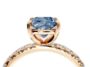 Solitaire Engagement Ring Setting for Fancy Blue Cushion Cut Center with Shared-Prong Accents and Prong Head in Rose Gold