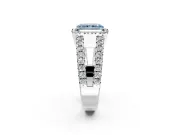 Halo Engagement Ring Setting for Fancy Blue Radiant Cut Center with Wide-Open Pave Split Shank and Prong Head in Platinum