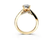 Solitaire Engagement Ring Setting for Radiant Cut Center with Crossover Accents and Prong Head in Yellow Gold