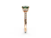 Paired Accent Engagement Ring Setting for Fancy Green Princess Cut Center with Pave Band and Prong Head in Rose Gold