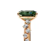 Cluster Engagement Ring Setting for Fancy Green Emerald Cut Center with Round Cut Accent Band and Prong Head in Rose Gold