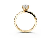 Solitaire Engagement Ring Setting for Oval Center with Band of Accents and Prong Head in Yellow Gold