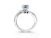 Solitaire Engagement Ring Setting for Fancy Blue Oval Center with Pave Bypass Swirl Band and Prong Head in Sterling Silver