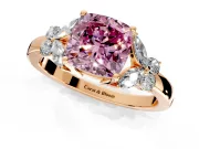 Solitaire Engagement Ring Setting for Fancy Pink Cushion Cut Center with Marquise Flower Shoulders and Prong Head in Rose Gold