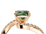 Solitaire Engagement Ring Setting for Fancy Green Cushion Cut Center with Pave Bypass Swirl Band and Prong Head in Rose Gold