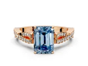 Solitaire Engagement Ring Setting for Fancy Blue Emerald Cut Center with Twisted Pave Split Shank and Prong Head in Rose Gold