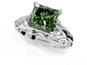 Solitaire Engagement Ring Setting for Fancy Green Princess Cut Center with Filigree Accent Basket and Prong Head in White Gold