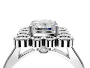 Cluster Halo Engagement Ring Setting for Radiant Cut Center with Milgrain Bezel Accents and Prong Head in Platinum