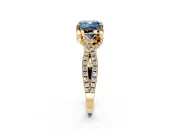 Solitaire Engagement Ring Setting for Fancy Blue Cushion Cut Center with Narrow Twist Pave Band and Prong Head in Yellow Gold