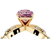 Solitaire Engagement Ring Setting for Fancy Pink Radiant Cut Center with Criss-Cross Accent Band and Prong Head in Yellow Gold