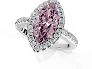 Pave Halo Engagement Ring Setting for Fancy Pink Marquise Center with Single Row Pave Band and Prong Head in White Gold