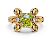 Solitaire Engagement Ring Setting for Fancy Yellow Radiant Cut Center with Twisted Band and Scroll Prong Head in Yellow Gold